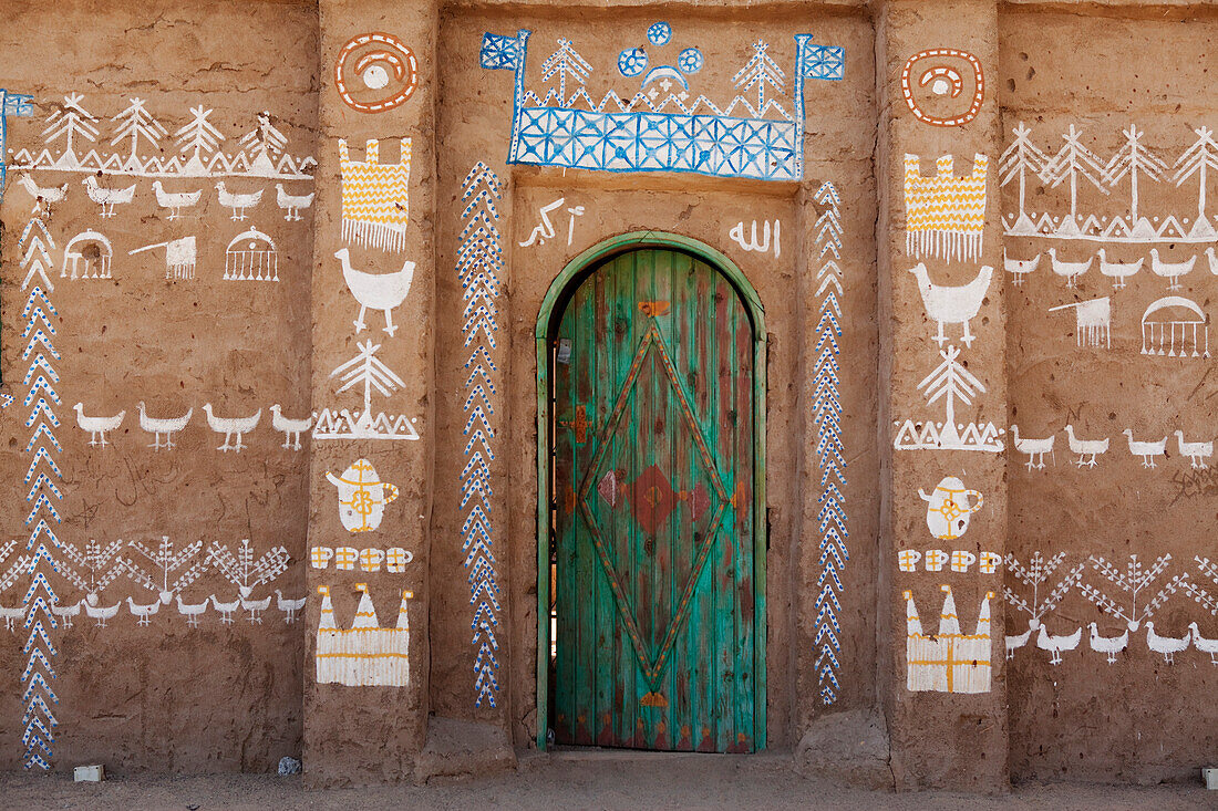 Facade of an old nubian house in the Nubian Museum, Aswan, Egypt, Africa