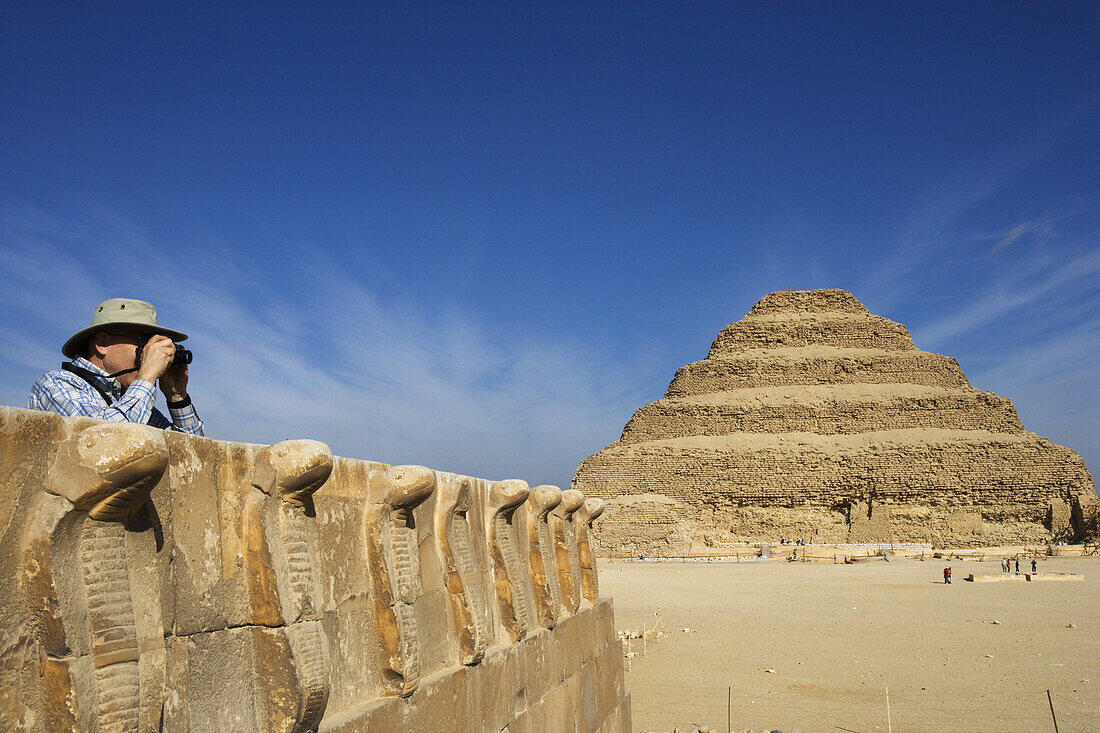 View from the south tomb towards the step pyramid of Djoser in Saqqara, Egypt, Africa