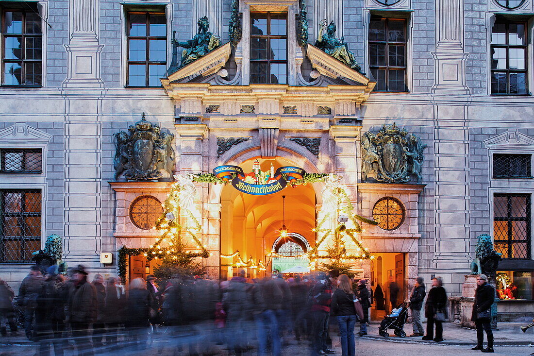 Entrance to Christmas market, Munich Residenz, Munich, Bavaria, Germany