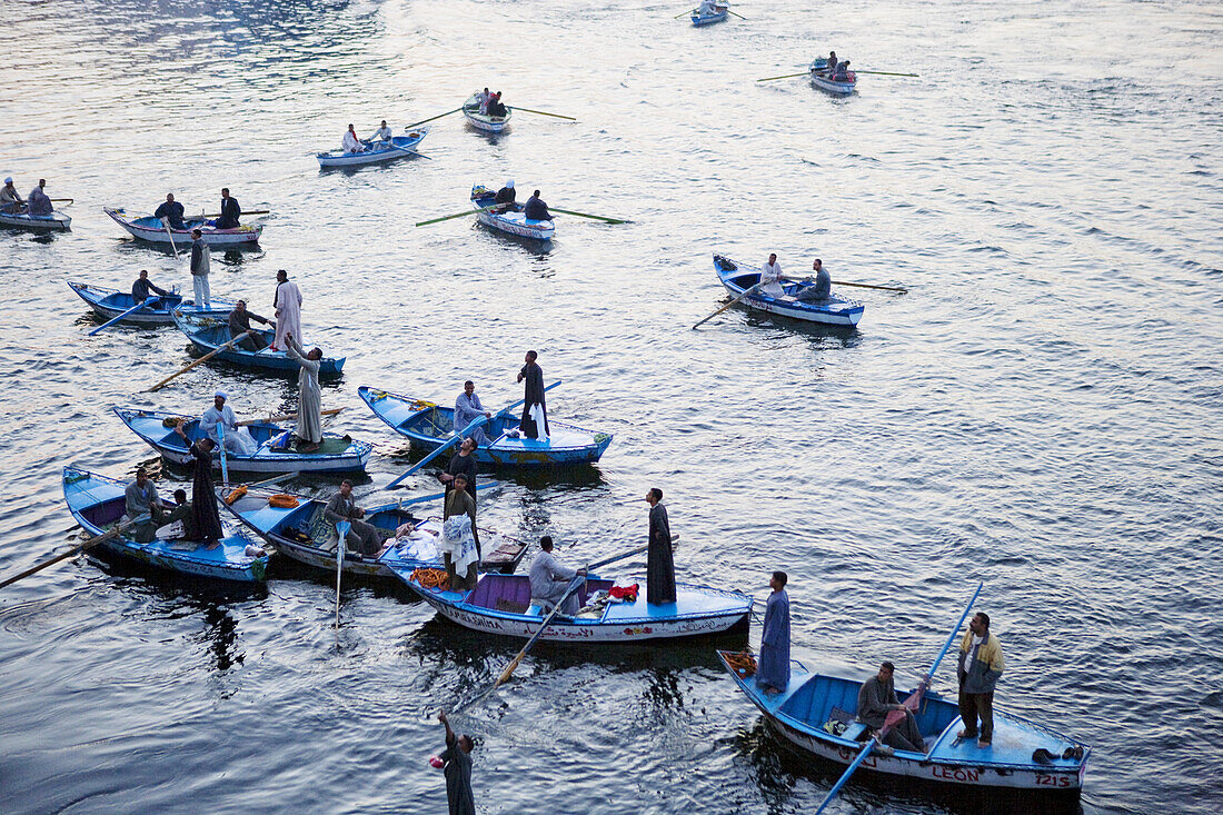 Souvenir vendors in small boats on the river Nile, Edfu, Egypt, Africa