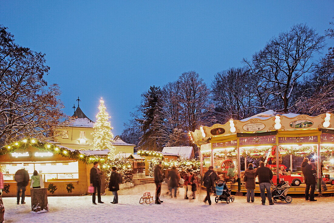 Christmas market near Chinese Tower, English Garden, Munich, Bavaria, Germany