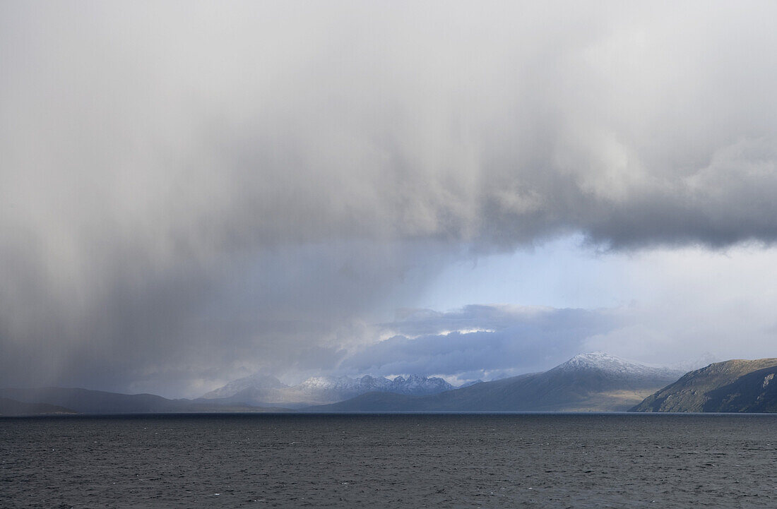 Storm clouds above coastline, Isla Hornos, Magallanes y de la Antartica Chilena, Patagonia, Chile, South Americale, America