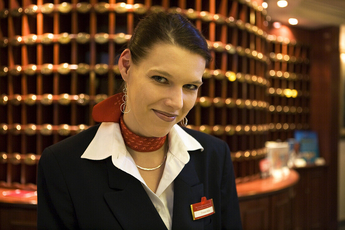 Wonderful Receptionist Yvonne aboard Cruiseship MS Deutschland (Deilmann Cruises), South Atlantic Ocean,  South America, America