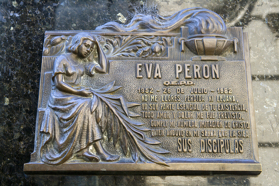 Tomb of Eva Peron in Recoleta cemetery, Buenos Aires, Argentina, South America, America