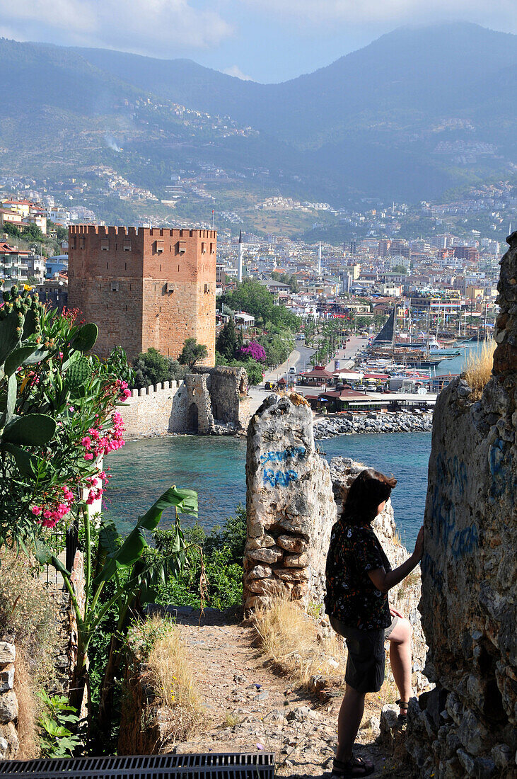 tower of Kizil Kule in the harbour, Alanya, south coast, Anatolia, Turkey