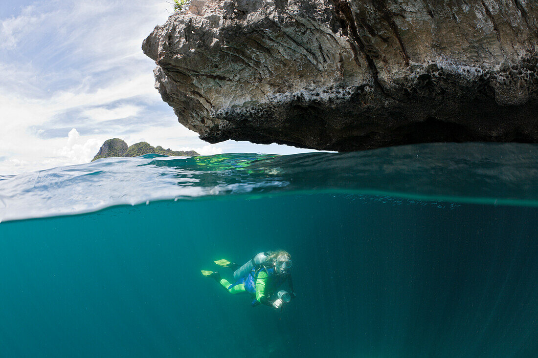 Scuba Diver in Shallow, Raja Ampat, West Papua, Indonesia