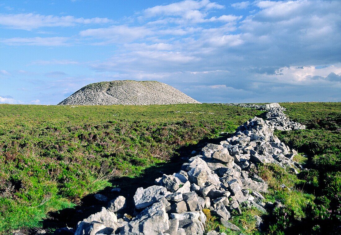 Summit of Knocknarea Mountain, Sligo, Ireland, topped by Queen Maeve's Cairn, a massive Neolithic Iron Age passage tomb