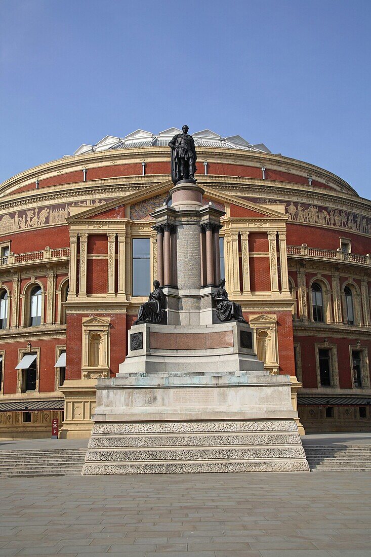 Monument in front of the Royal Albert Hall, London, England, Great Britain, Europe