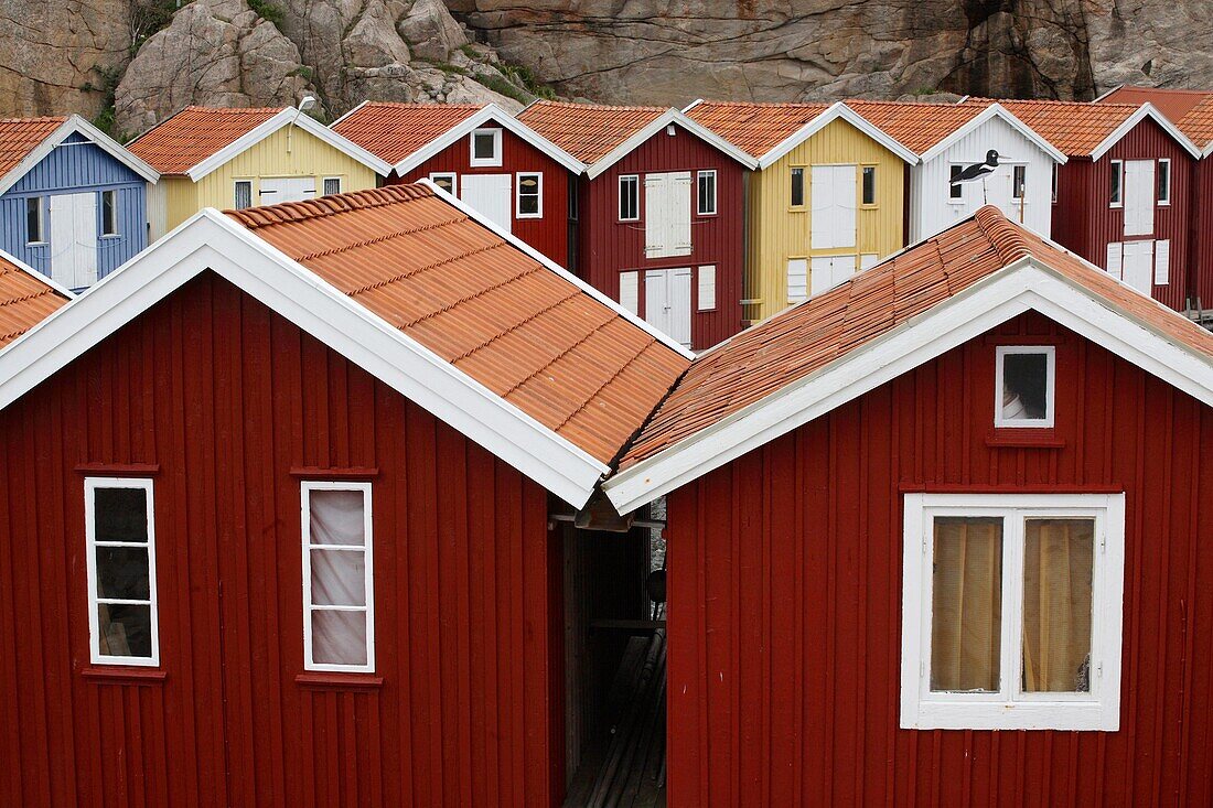 Fisherman's houses on the waterfront, Smoegen, Sweden, Europe