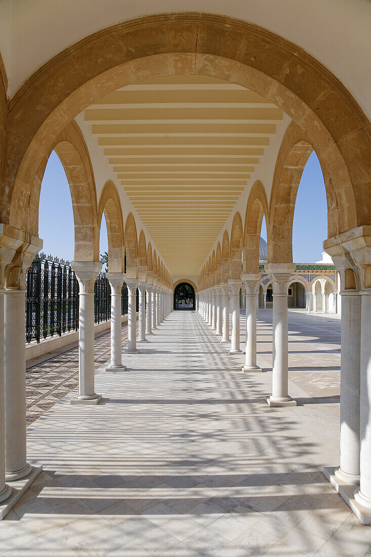 Arcade at Habib Bourguiba mausoleum in Monastir. Tunisia.