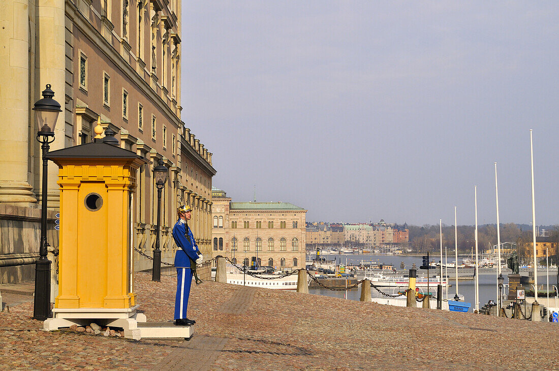 Guard in front of the castle in Stockholm, Sweden