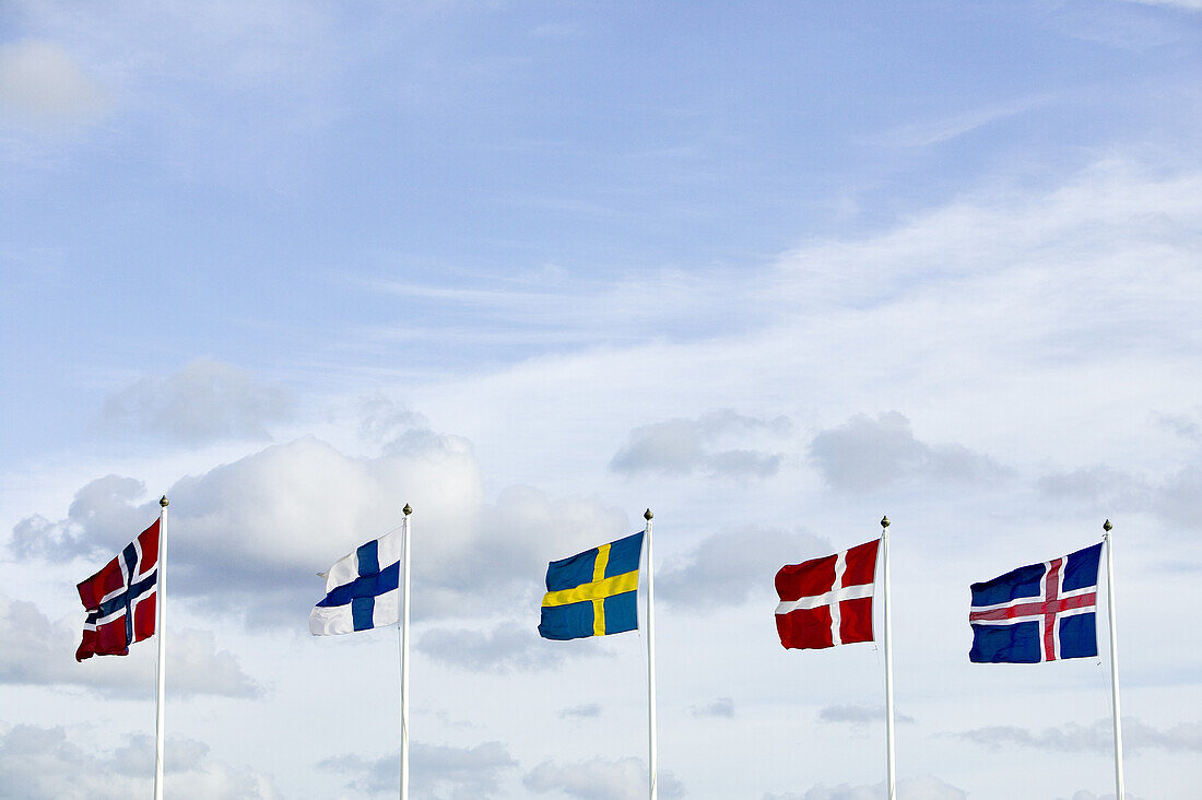 Flags of the scandinavian countries (Sweden, Finland, Norway, Denmark and Iceland)