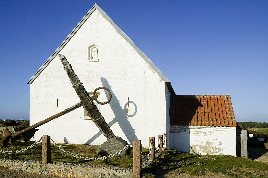 Anchor and church, Marup church, Rubjerg, Jutland, Denmark