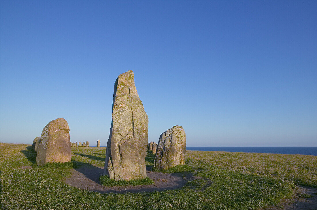 Ales Stenar (Stones, Sweden's largest preserved ship setting, stones set in the layout of a ship), Kåseberga, Österlen, Skåne, Sweden