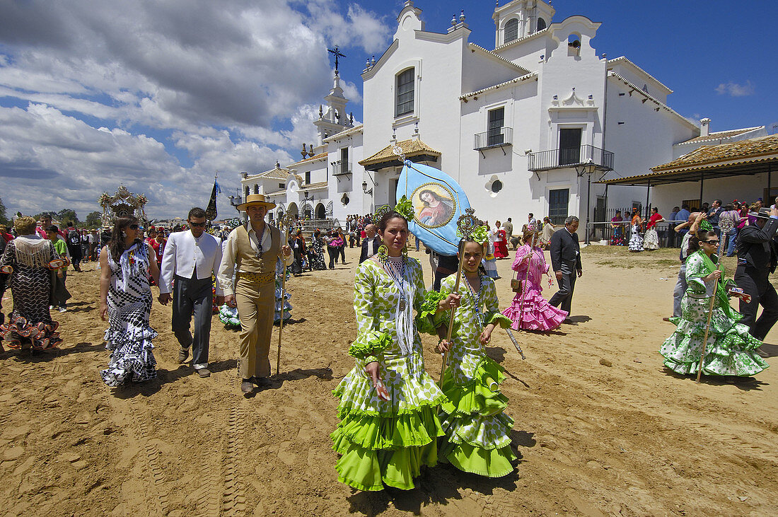 Pilgrims in El Rocio, ´romería´  pilgrimage) to El Rocio. Almonte, Huelva province, Andalucia, Spain