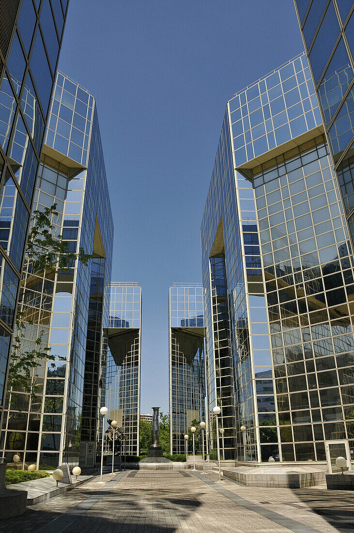 West buildings, Parc Andre Citroën in summer, Paris, France