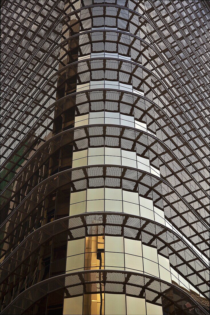 Malaysia, Kuala Lumpur,Kampong Dollah, view of the glass fenestration of a modern skyscraper in Kuala Lumpur