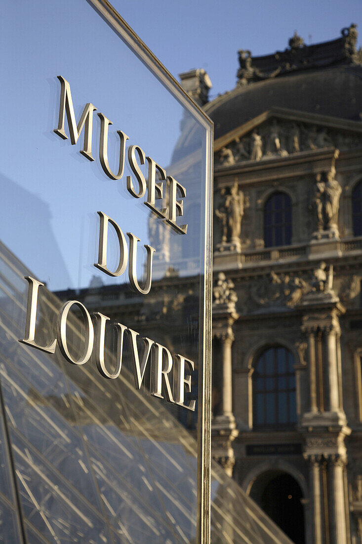 Louvre Museum entrance sign, Paris. France