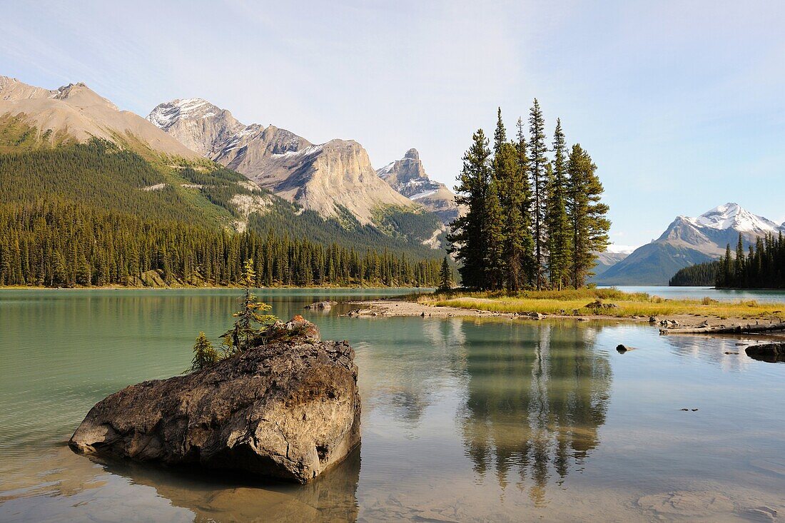 Spirit Island on Maligne Lake in Jasper National Park, Rocky Mountains, Alberta, Canada