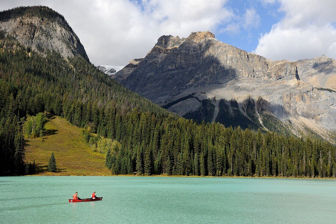 Canoeing on Emerald Lake  Yoho National Park, Rocky Mountains, British Columbia, Canada
