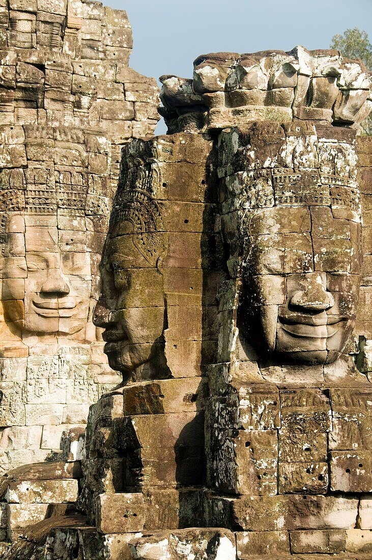 stone faces in the Bayon Temple at Angkor Wat in Cambodia