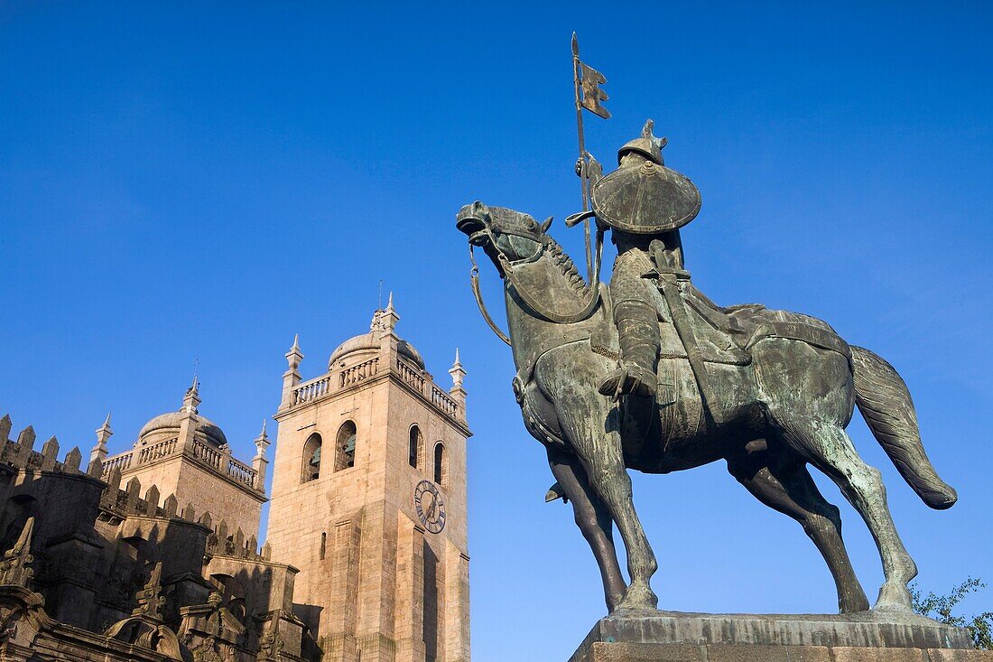 Statue of Vimara Peres, in front of the Oporto Cathedral  Porto  World Heritage  Portugal