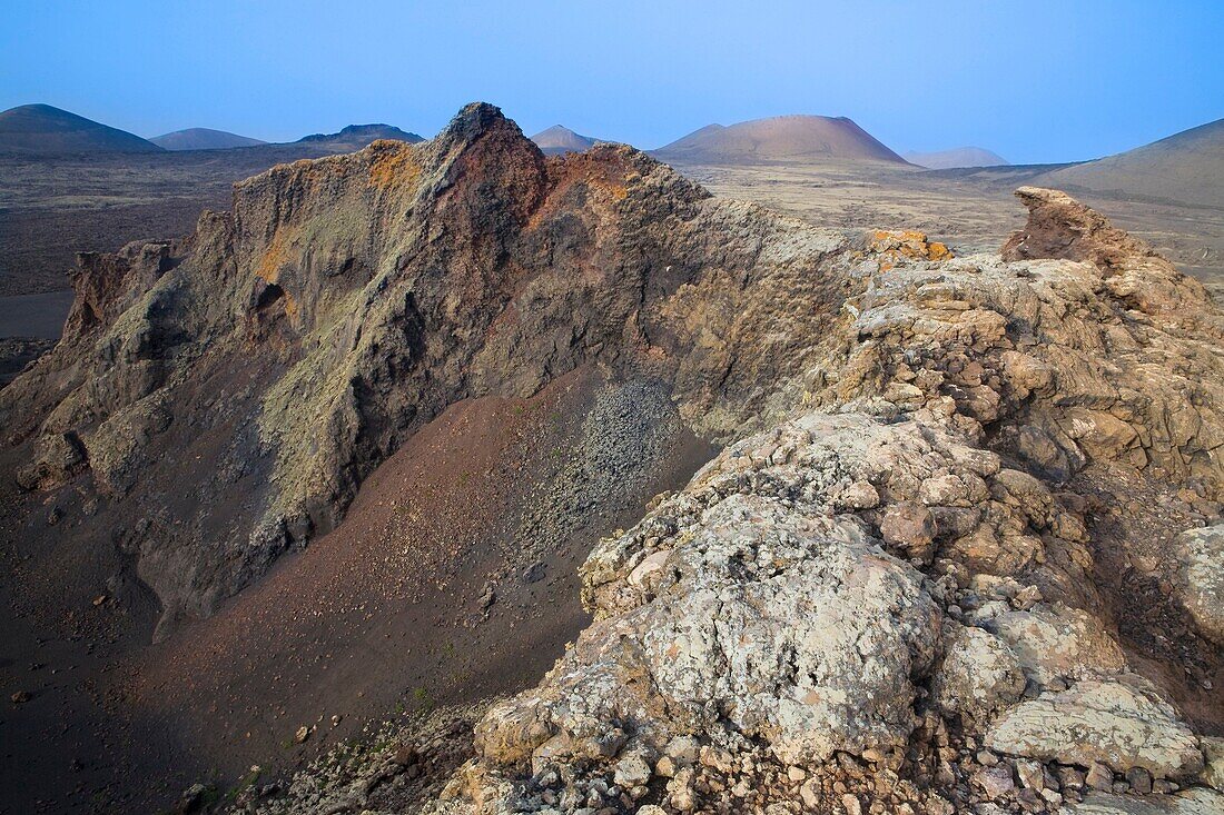 Lave in the crater rim of Raven Volcano  Volcan del Cuervo  Mancha Blanca  Tinajo  Lanzarote  Las Palmas province  Canary Islands  Spain