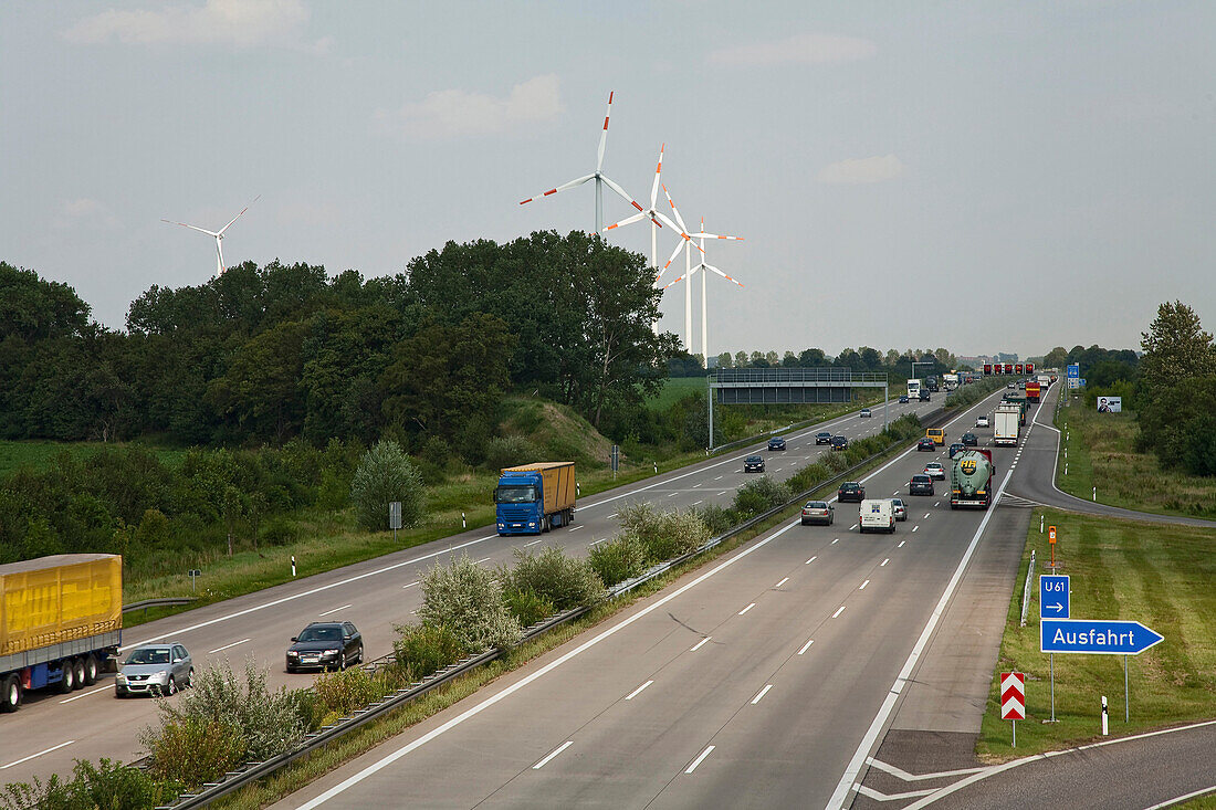Wind turbines near Autobahn A2, Lower Saxony, Germany