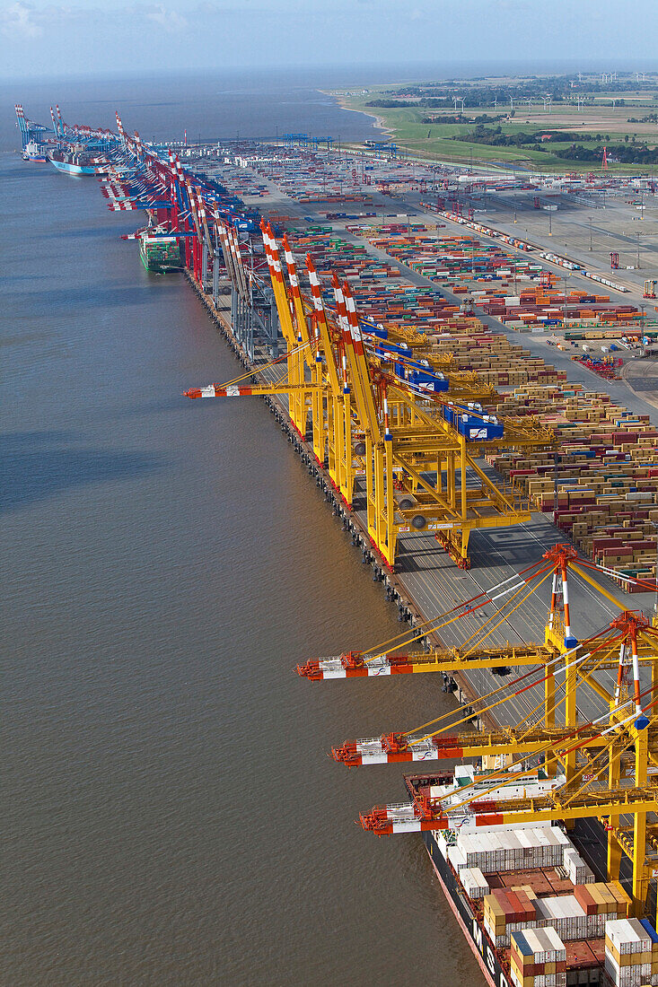 Aerial shot, container port, Bremerhaven, Lower Saxony, Germany