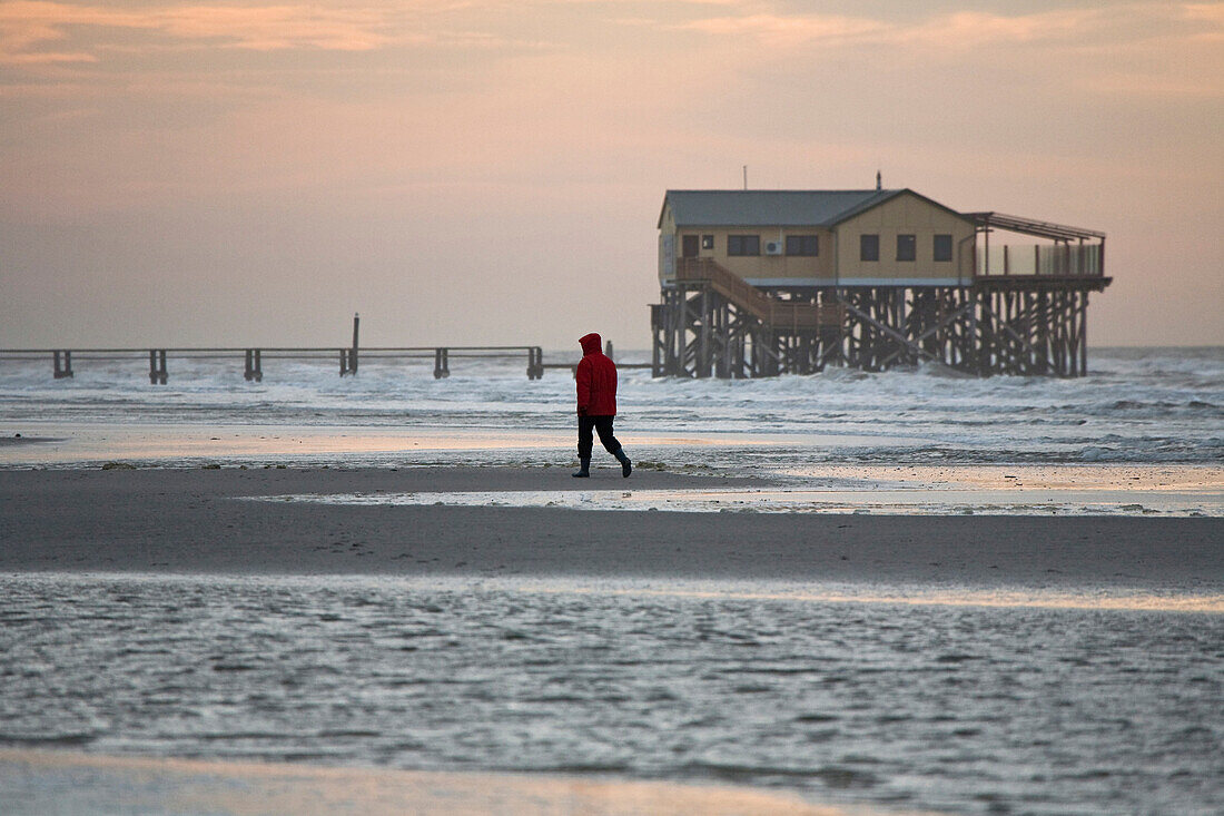 Stilt house at beach, St Peter-Ording, Schleswig-Holstein, Germany