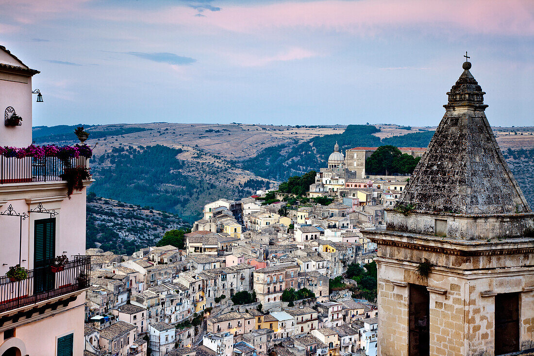 View from Santa Maria delle Scale towards Ragusa Ibla, Ragusa, Sicily, Italy