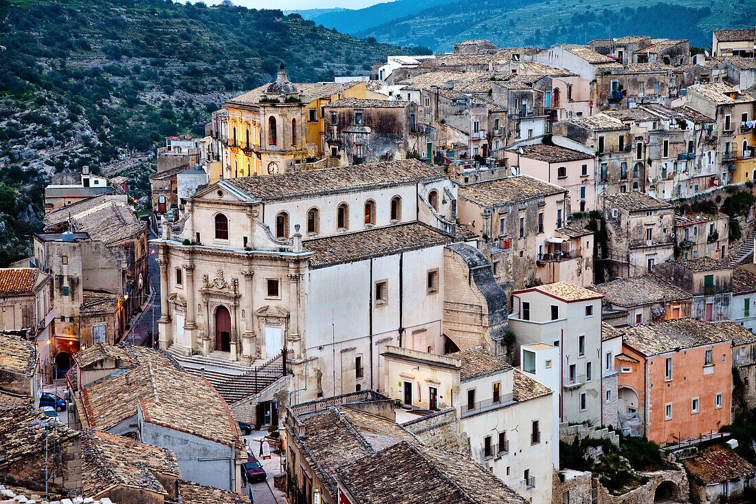 View from Santa Maria delle Scale towards Ragusa Ibla, Ragusa, Sicily, Italy