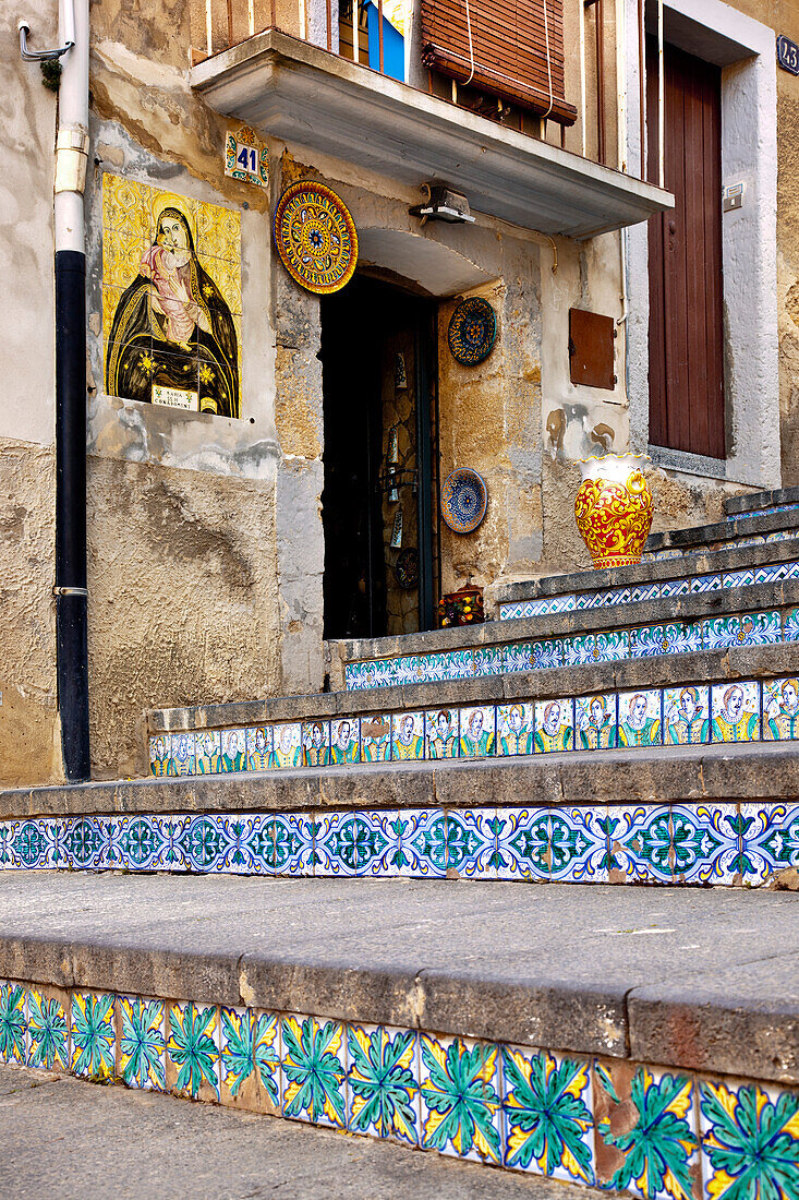 Keramiktreppe, Caltagirone, Sizilien, Italien, Europa