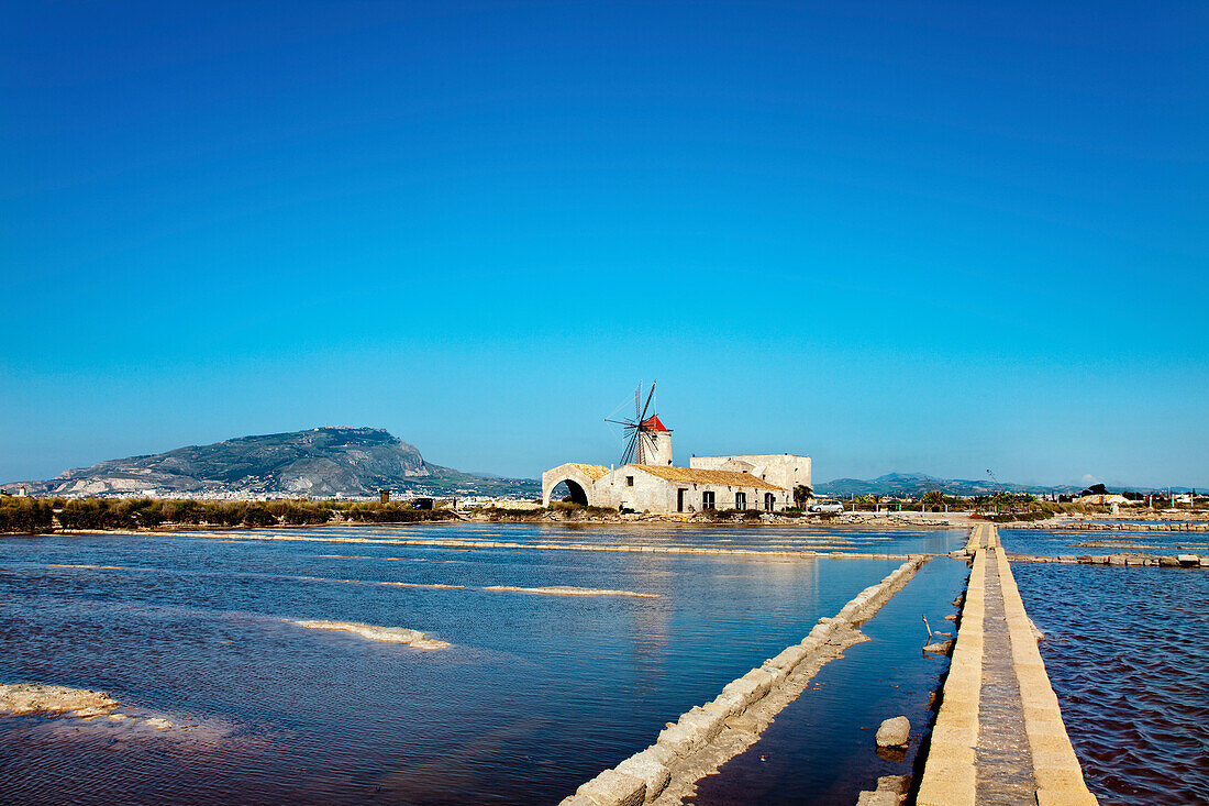Windmill at Saline Culcasi, Trapani, Sicily, Italy