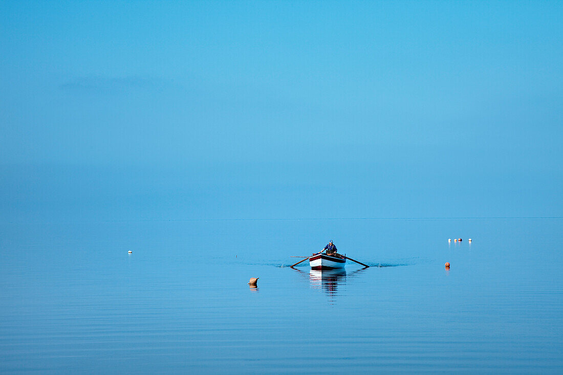 Boats in calm sea, Marsala, Sicily, Italy