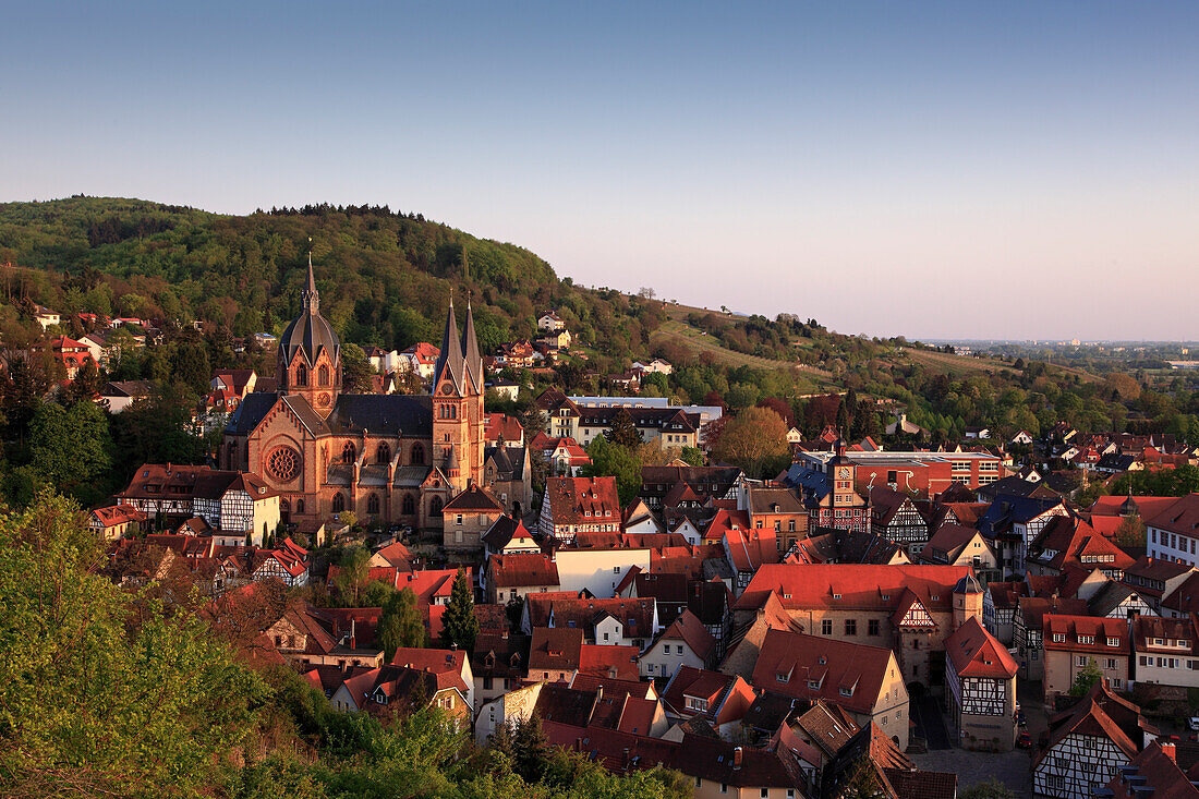 View over the town to the cathedral, Parish church of St. Peter, Heppenheim, Hessische Bergstrasse, Hesse, Germany
