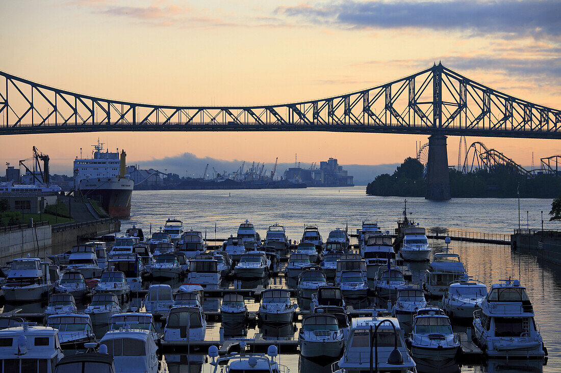 Yachtclub and J.Cartier Bridge, Saint Lawrence River, Montreal, Quebec, Canada