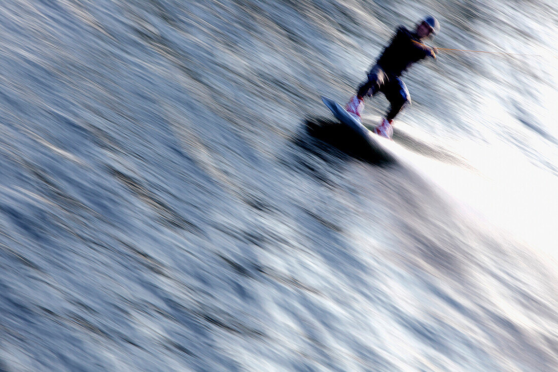 Man wakeboarding, Thannhausen, Bavaria, Germany