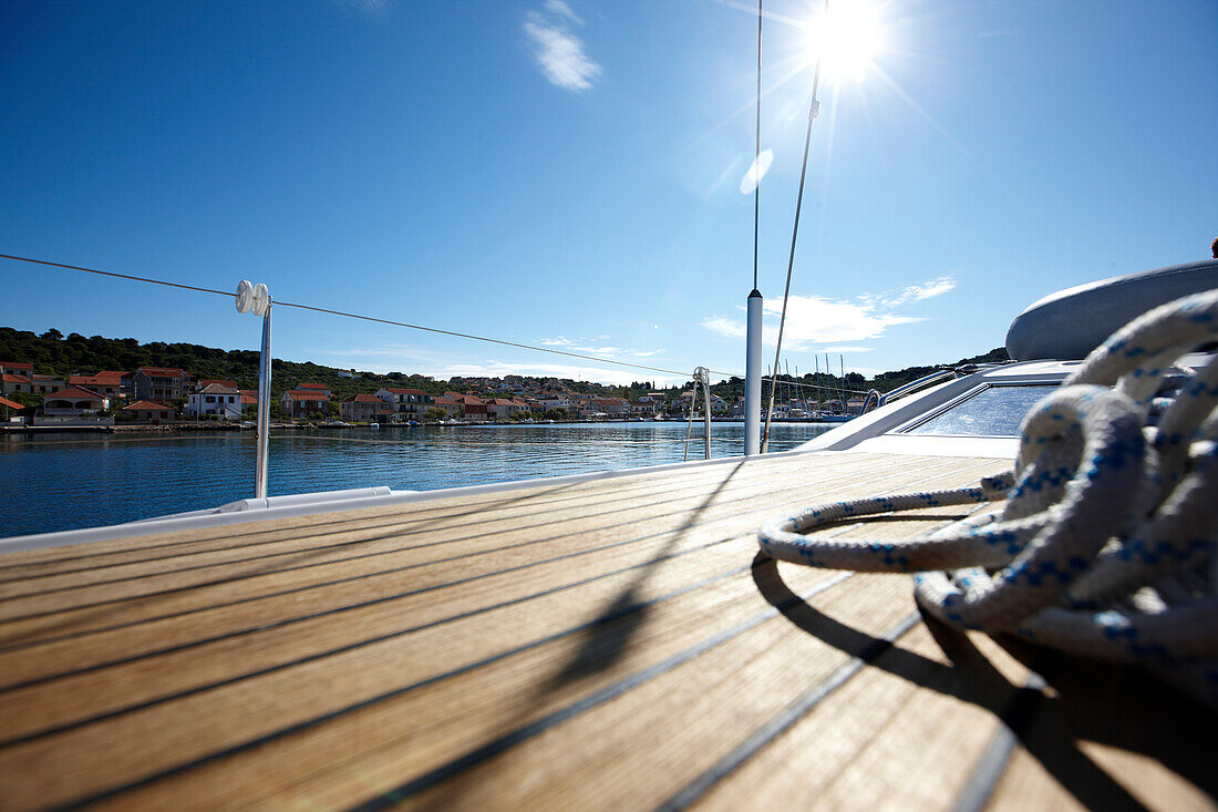 Nose of a sailingboat in the sunlight, Kornati archipelago, Croatia, Europe