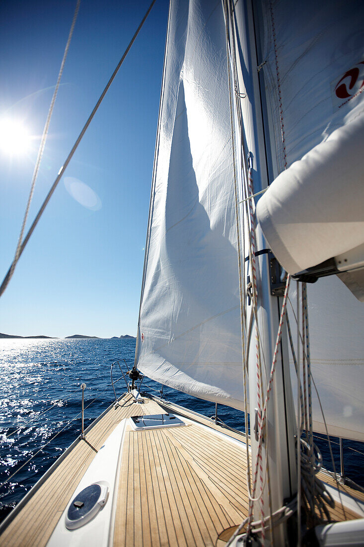 Sailing boat in the sunlight, Kornati archipelago, Croatia, Europe