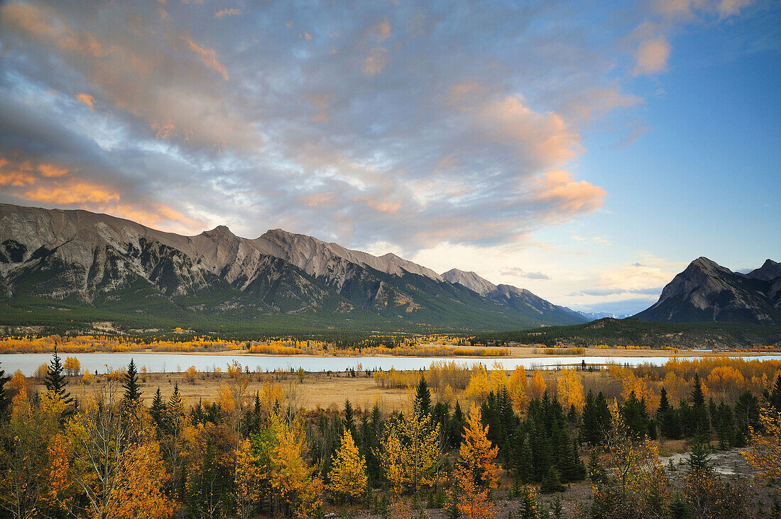 Abraham Lake in autumn near sunset