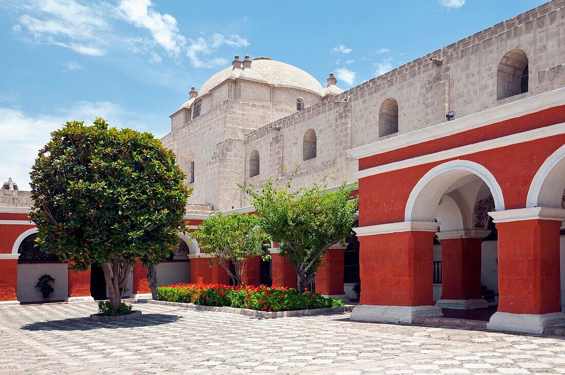 Interior courtyards and architecture of the Santa Catalina Monastery in Arequipa, Peru, South America