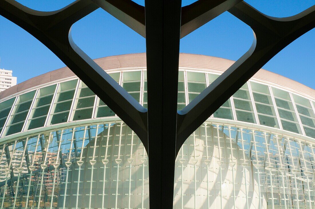 L´Hemisferic from L´Umbracle, City of Arts and Sciences. Valencia, Comunidad Valenciana, Spain.