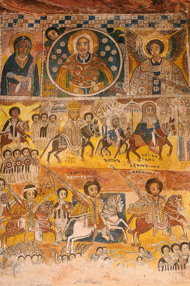 Ethiopia, Tigray, Gheralta cluster, Abreha Atsbeha church, The Ethiopians going into battle against the Egyptians