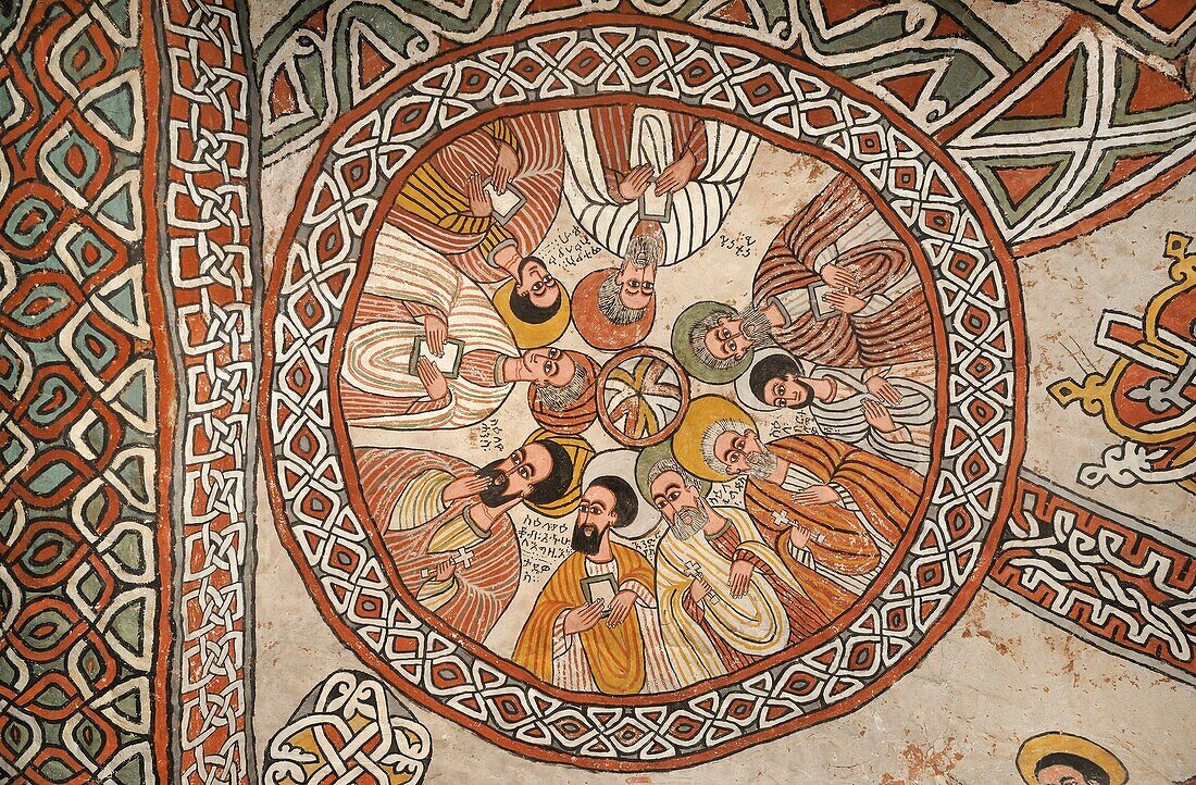 Ethiopia, Tigray, Hawsien region, Gheralta cluster, Abuna Yemata Guh church 15th century, Cupola with apostles