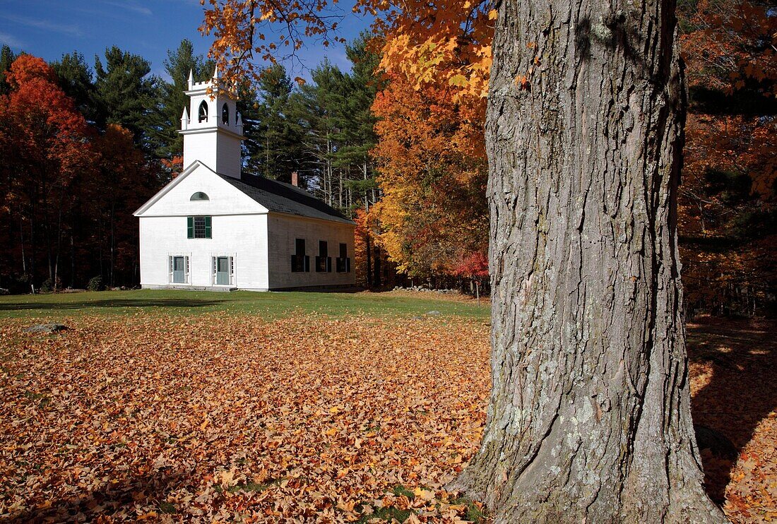 Congregational Society Meeting House during the autumn months  Located in Bradford, New Hampshire USA