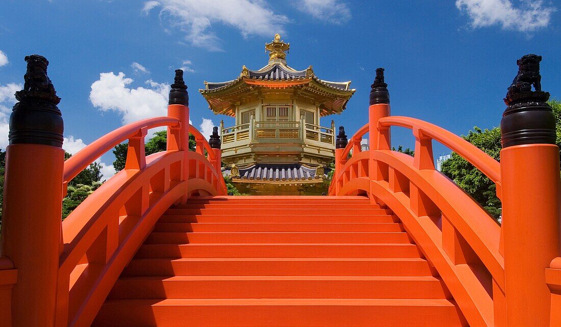 Gold Pagoda red bridge Nan Lian Garden Hong Kong