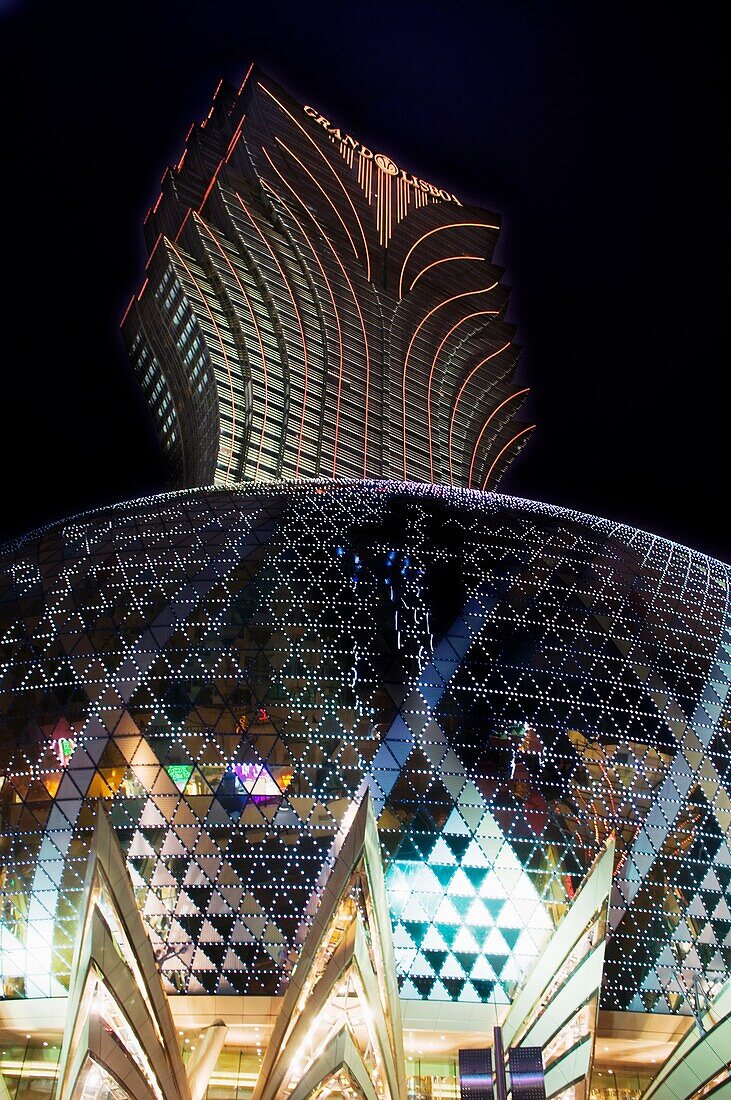 The neon lights of Casino Grand Lisboa in Macau China