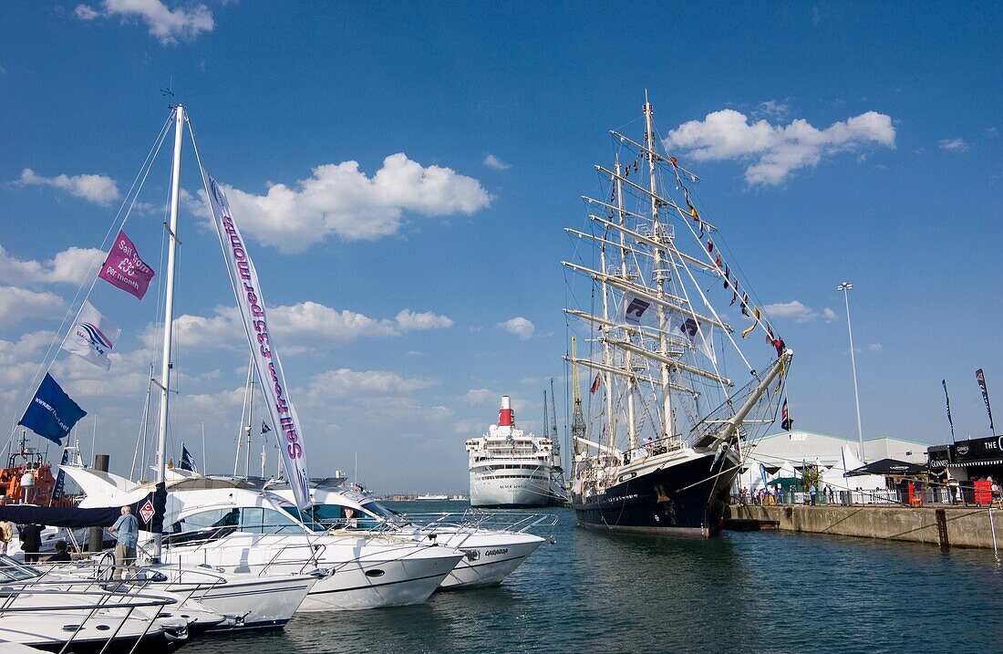 Tall ship ´Tenacious´ berthed in Southampton during the Southampton International Boat Show