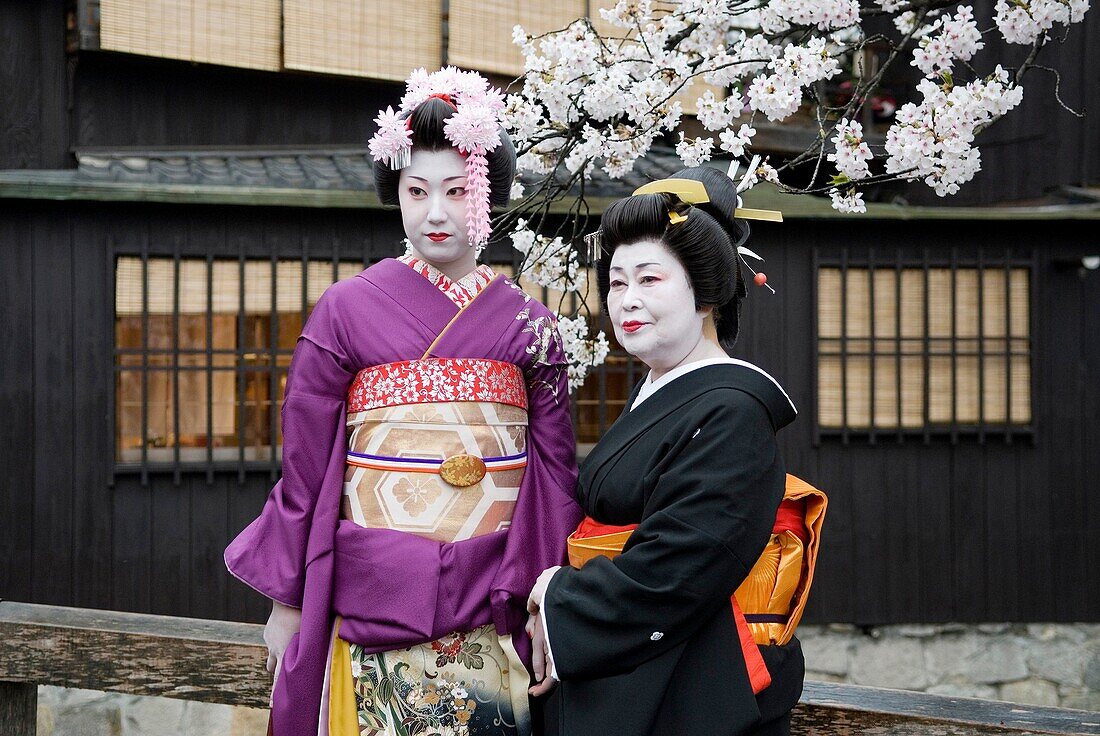 Maiko und Geisha im Stadtteil Gion,Geisha dans le quartier de Gion à Kyoto, Japon